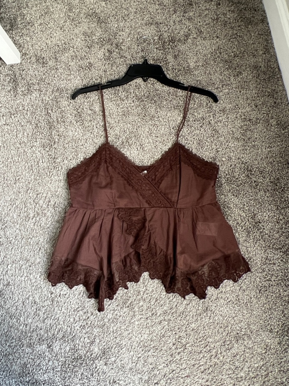 Abercrombie & Fitch Brown Lace-Trim Camisole Peplum Top